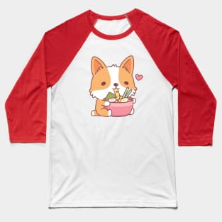 Cute Corgi Dog Eating Japanese Ramen Noodles Baseball T-Shirt